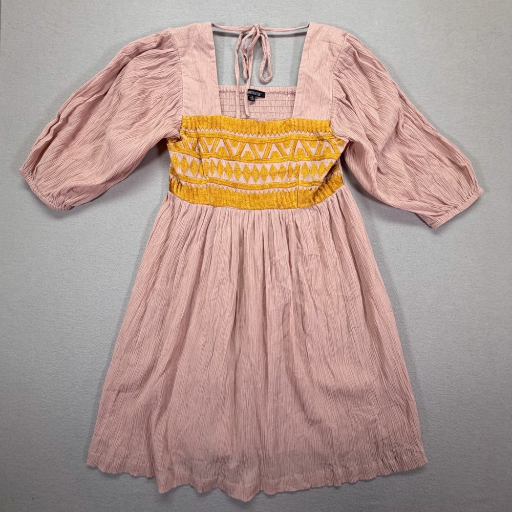 The Pyramid Collection Womens Dress Relaxed Pink Embroidered Cotton Gauze Small